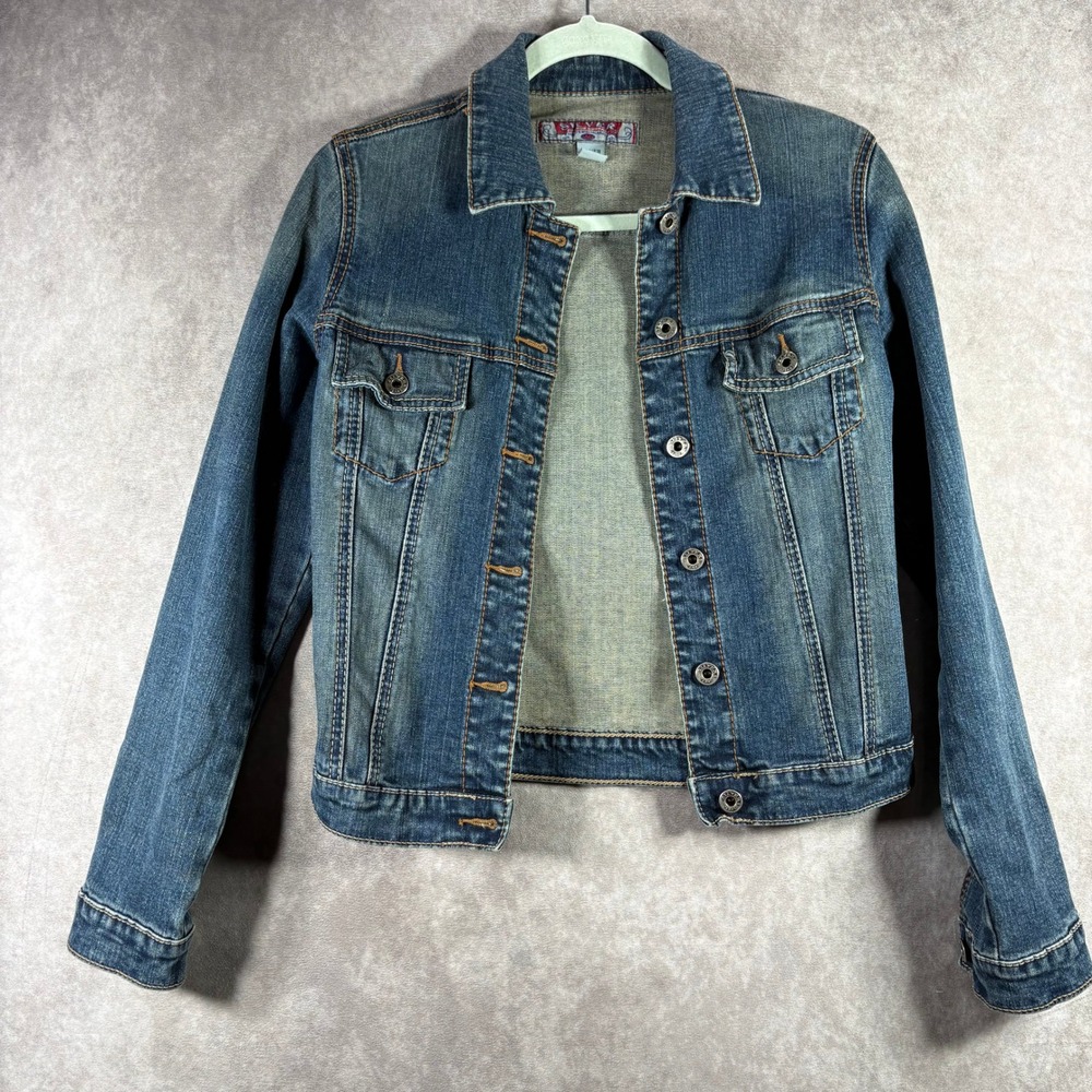 Vintage Silver Jeans Denim‎ Jacket Womens Small Blue Surge Trucker Stretch Y2K